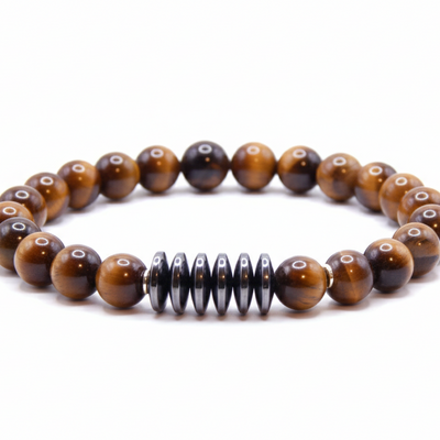 Hematite & tiger eye men’s bracelet – strength, focus & protection