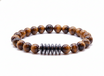 Hematite & Tiger Eye Men’s Bracelet – Strength, Focus & Protection