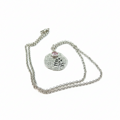 June birthstone leaf pendant necklace - handmade silver leaf cutout with alexandrite crystal charm
