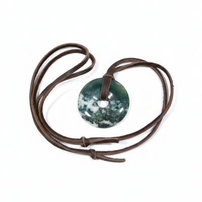Adjustable Tree Agate Leather Necklace - Handmade Gemstone Jewelry