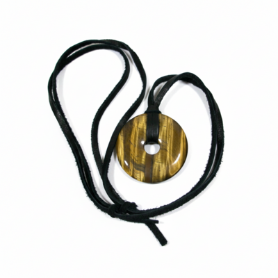 Adjustable tiger eye leather necklace - handmade gemstone jewelry