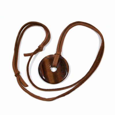 Adjustable red tiger eye leather necklace – handmade gemstone jewelry