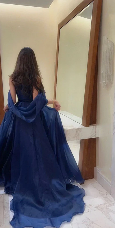 Strapless Royal Blue Long Chiffon Prom Dresses