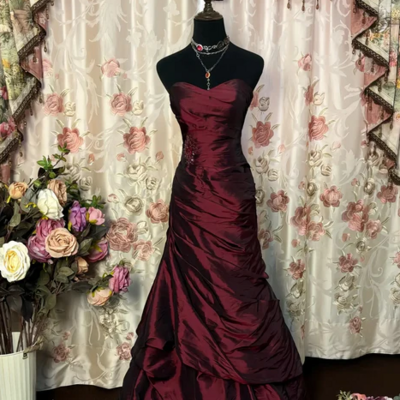 Mermaid strapless sleeveless taffeta prom dresses with ruffles - Thumbnail 3
