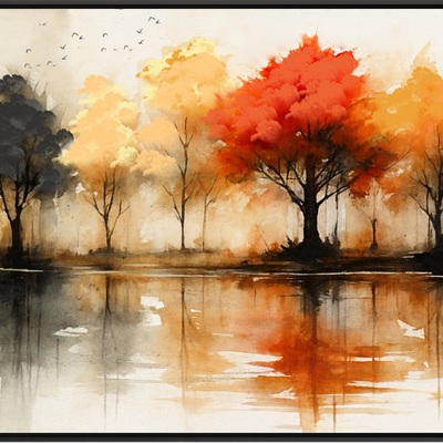 Autumn serenity - misty reflections and fiery trees