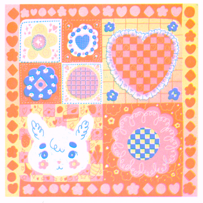 Bunny checkerboard risograph print