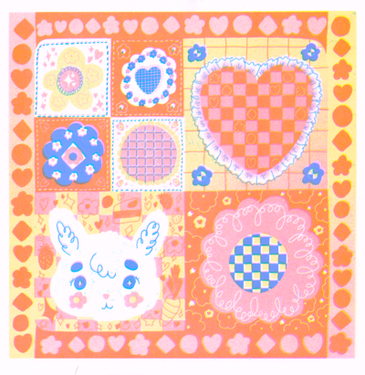 Bunny Checkerboard Risograph Print