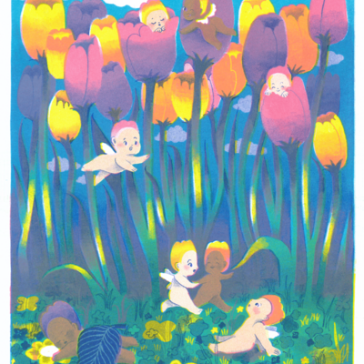 Tulip angels risograph print