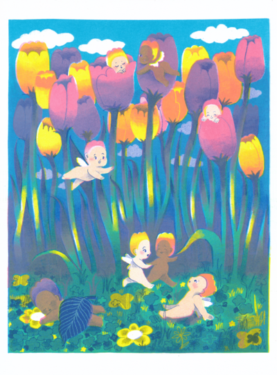 Tulip Angels Risograph Print