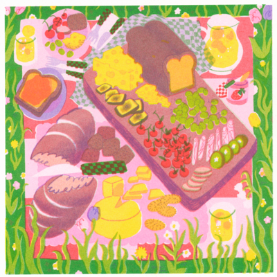 Large red picnic risograph print