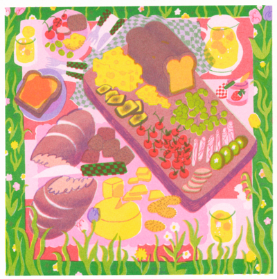 Large Red Picnic Risograph Print
