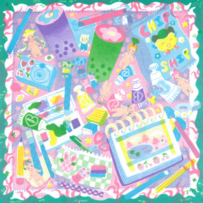 Large purple picnic risograph print