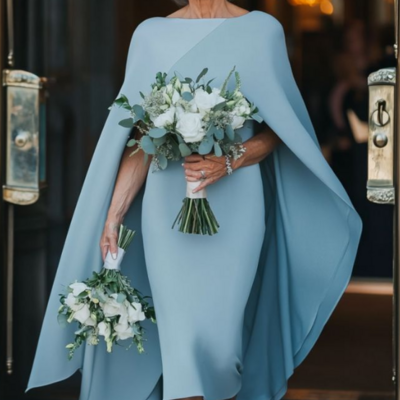 Elegant tea-length blue mother of the bride/groom dress formal evening dress - Thumbnail 1