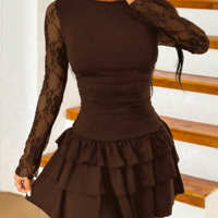 Fashion Temperament Splicing Slim Lace Dress - Thumbnail 3