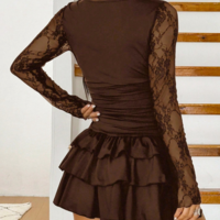 Fashion Temperament Splicing Slim Lace Dress - Thumbnail 4