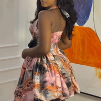 Temperament Bow High Waist Straps Dress - Thumbnail 2