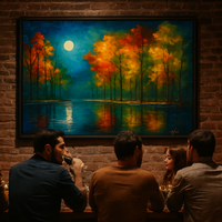 Moonlit Harmony - Colorful Trees Over Tranquil Waters - Thumbnail 2