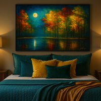 Moonlit Harmony - Colorful Trees Over Tranquil Waters - Thumbnail 3