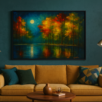Moonlit Harmony - Colorful Trees Over Tranquil Waters - Thumbnail 4