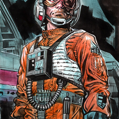 Luke skywalker x-wing pilot original drawing