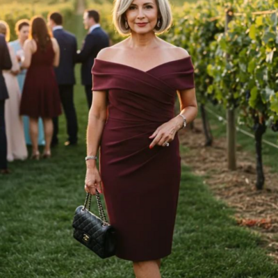 Sheath tea-length burgundy mother of bride/groom dress evening gowns