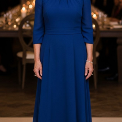 A line royal blue chiffon 3/4 long sleeve mother of bride/groom dress formal evening gowns - Thumbnail 2
