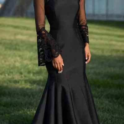 Sheath long sleeve black mother of the bride/groom dress formal evening dress - Thumbnail 1