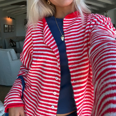 Red & white striped cardigan