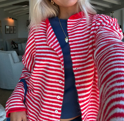 RED & WHITE STRIPED CARDIGAN
