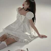 Girls Big Bowknot front Empire Waist White Puffy Dress - Thumbnail 1