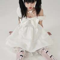 Girls Big Bowknot front Empire Waist White Puffy Dress - Thumbnail 2