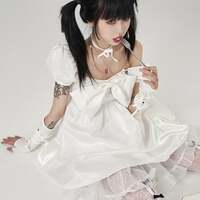 Girls Big Bowknot front Empire Waist White Puffy Dress - Thumbnail 3