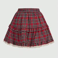 Kawaii Tartan Bow Decor Lace Trim Skirt - Thumbnail 1