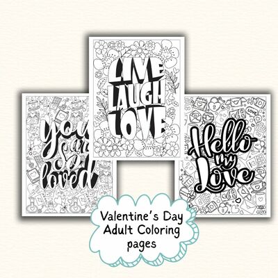 Valentine’s day adult coloring pages – positive love quotes pdf