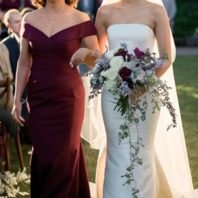 Sheath off shoulder burgundy mother of the bride/groom dress formal evening dress - Thumbnail 1