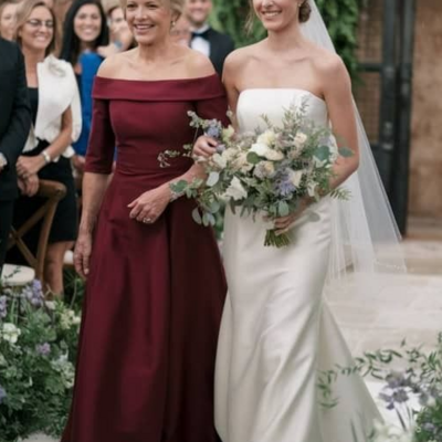 Off the shoulder wine red burgundy mother of bride/groom dress evening formal gowns - Thumbnail 1