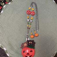 Jack-O-Lantern and Spiders Necklace Earring Set  - Thumbnail 1
