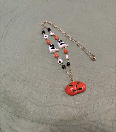Ghostly Jack-O-Lantern Necklace
