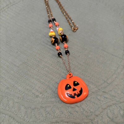 Jack-o-lantern and candy corn necklace 