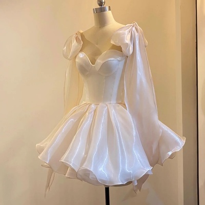 White sweetheart neck short a-line prom party dress