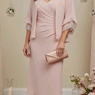 Pink a line chiffon tea-length mother of bride/groom dress evening formal gowns 