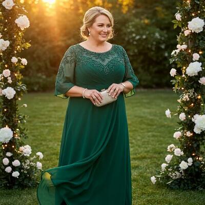 Plus size green a line beaded crystals mother of bride/groom dress evening formal gowns 
