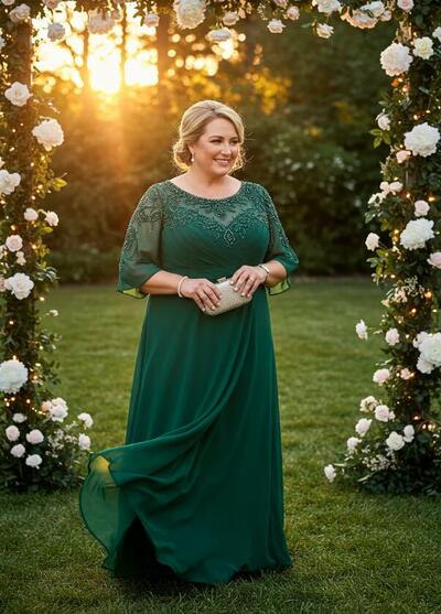 Plus Size Green A Line Beaded Crystals Mother of Bride/Groom Dress Evening Formal Gowns 