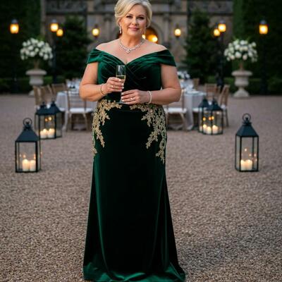 Plus size green sheath appliques mother of bride/groom dress evening formal gowns 
