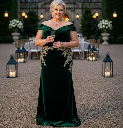 Plus Size Green Sheath Appliques Mother of Bride/Groom Dress Evening Formal Gowns 