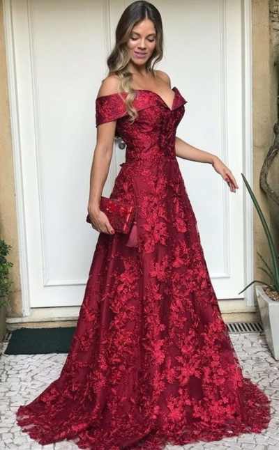 Simple Red Lace Mother of Bride/ Groom Dress Formal Evening Gowns 