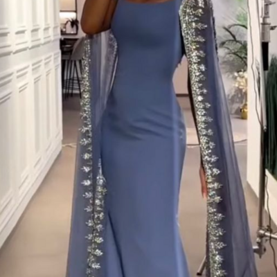 Vintage blue mother of bride/ groom dress evening formal gowns - Thumbnail 3