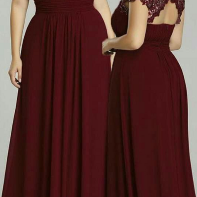 A line burgundy wine red mother of bride/ groom dress lace formal evening gowns - Thumbnail 1