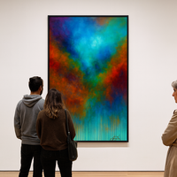 Nebula Cascade - Cyan and Crimson Abstract Drip - Thumbnail 1