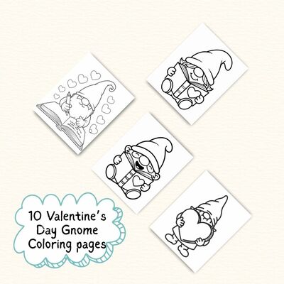 Valentine Gnome Coloring Pages Bundle